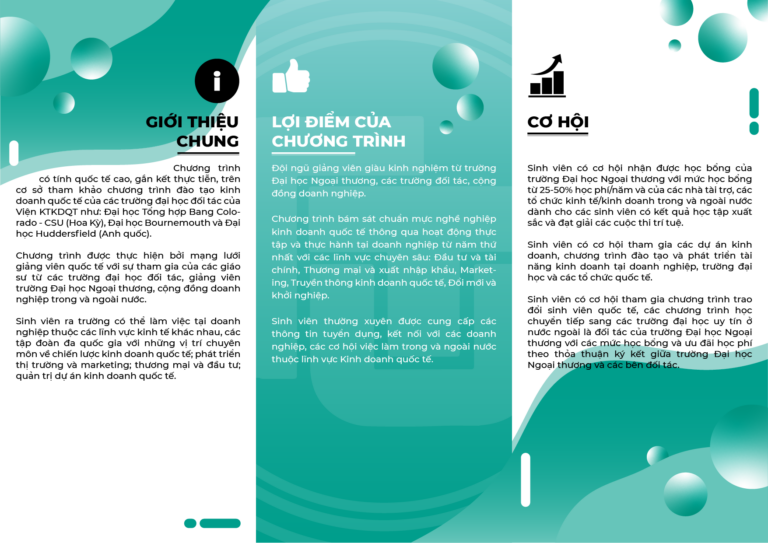 Chương trình đào tạo chuyên ngành Kinh doanh quốc tế (Chương trình chất lượng cao giảng dạy bằng tiếng Anh)